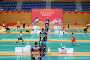 Bộ môn cầu lông thi đấu tại Cung Thể thao Tiên Sơn (TP Đà Nẵng). 