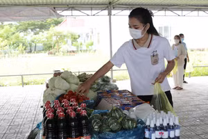 Sinh viên chọn thực phẩm tại gian hàng 0 đồng.