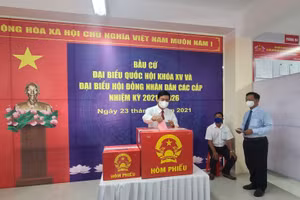 Ông Nguyễn Tiến Hải, Bí thư Tỉnh ủy Cà Mau cùng bỏ phiếu với bà con Đất Mũi.