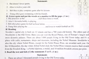 Đề thi kiểm tra học kỳ II môn Tiếng Anh phần Nghe và Đọc hiểu có kèm đáp án.