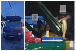 Xe tải vi phạm được phát hiện sau kiểm tra (Ảnh: Nguyễn Ngọc Dũng)