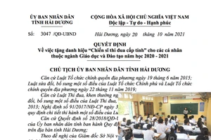 Hải Dương tặng danh hiệu Chiến sĩ thi đua cho 59 cán bộ giáo viên