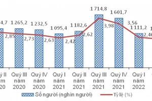 Số người và tỷ lệ thất nghiệp trong độ tuổi lao động theo quý, giai đoạn 2020 - 2022. 