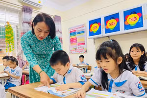 Cô trò Trường Tiểu học Nam Hà (TP Hà Tĩnh).