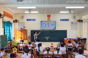 HS Tiểu học tỉnh Vĩnh Long trong giờ học STEM.