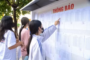 Các thí sinh tại điểm thi THPT thành phố Điện Biên Phủ xem sơ đồ phòng thi, số báo danh.