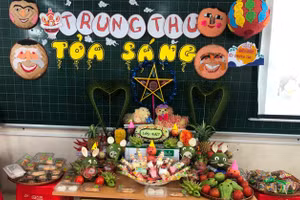 Các lớp đã tổ chức bày mâm cỗ Trung thu tại lớp.