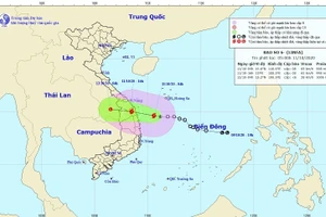 Hình ảnh dự báo vị trí và đường đi của bão số 6. (Nguồn: TTDBKTTVQG)