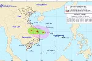 Hình ảnh dự báo vị trí và đường đi của bão số 6. (Nguồn: TTDBKTTVQG)