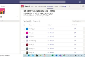 Giáo viên Trường THPT Trần Phú (Đà Nẵng) theo dõi danh sách HS tham gia làm bài kiểm tra trực tuyến cuối HK II năm học 2020 - 2021.