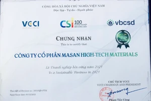 Với những nỗ lực trong công tác quản trị công ty, quan tâm tới môi trường, nhân sự, cộng đồng, xã hội… Công ty Cổ phẩn Masan High-Tech Materials (Masan High-Tech Materials) lần thứ tư được vinh danh trong Top 100 Doanh nghiệp phát triển bền vững Việt Nam năm 2021