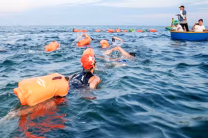 Giải bơi vượt biển lần đầu ở Lý Sơn được tổ chức vào năm 2023, có 250 người tham gia.