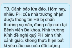 Thông báo của Trường Tiểu học Lê Lai đến phụ huynh học sinh. 