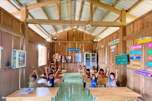 Học sinh điểm trường Lăng Lương trong ngày tựu trường. 