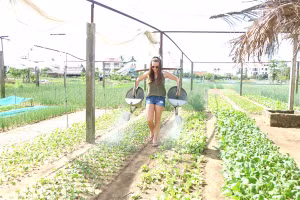 Du khách trải nghiệm tại điểm du lịch làng rau Trà Quế (TP Hội An, tỉnh Quảng Nam).