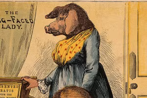 Cô gái mặt lợn ở Quảng trường Manchester trên tạp chí Fairburn.