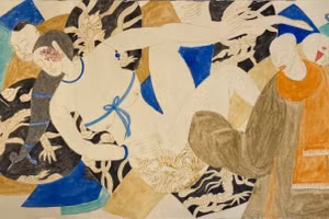 “Nàng ấy 2021” - màu tự nhiên trên giấy dó, kích thước 60 x 120cm.