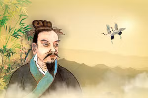 Tranh vẽ Quản Trọng - người có công lớn trong việc phò tá Tiểu Bạch (Tề Hoàn Công) thành tựu bá nghiệp.