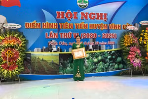 Cô Trần Thị Thanh Thảo tại Hội nghị Điển hình tiên tiến huyện Vĩnh Cửu lần thứ VI (2020 - 2025). Ảnh: NVCC.