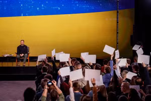 Tổng thống Ukraine Zelensky tổ chức một cuộc họp báo trong bối cảnh xung đột với Nga, tại Kiev, Ukraine, ngày 19/12.