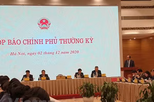 Bộ trưởng, Chủ nhiệm Văn phòng Chính phủ Mai Tiến Dũng phát biểu tại buổi họp báo. (Ảnh: PV/Vietnam+).