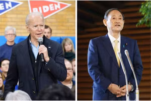 Ông Joe Biden và Thủ tướng Nhật Suga (phải)