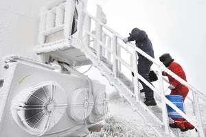 Công nhân bảo trì đi vào tuabin gió tại một nhà máy điện ở quận Baokang, tỉnh Hồ Bắc, miền Trung Trung Quốc hôm 29/12. Ảnh: cnsphoto