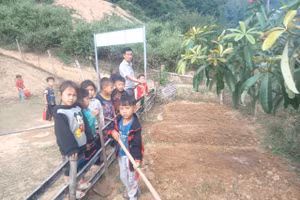 Thầy trò cùng làm vườn rau để cải thiện bữa ăn.