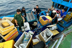 Biên phòng Quảng Ngãi kiểm tra, phát hiện cổ vật tàu đắm trên tàu cá ngư dân. Ảnh Nguyễn Tánh.