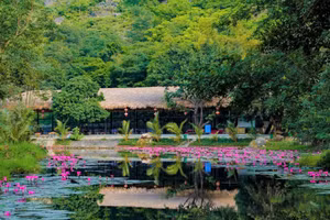 Du khách được thỏa thích hòa mình vào dòng suối Ấu trải đầy hoa súng. Ảnh: Xuân Lục.