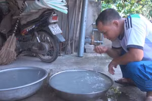 Nhiều gia đình chung tình trạng nước giếng khoan đục như nước gạo và có mùi tanh.