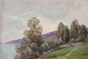 Hầu hết các tác phẩm của vua Hàm Nghi đều mang phong cách và màu sắc Á Đông (Bức tranh 'Con đường dài dọc sông').