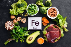 Thịt đỏ, mận khô, ngũ cốc, đậu khô và đậu hà lan đều là những thực phẩm tốt cho phụ nữ bị kinh nguyệt nhiều. Ảnh minh họa.