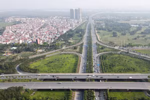 Một góc giao thông và đô thị huyện Đông Anh nhìn từ trên cao.