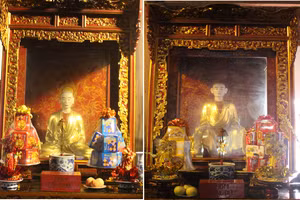 Tượng Pháp Loa (bên trái) và Huyền Quang (bên phải).