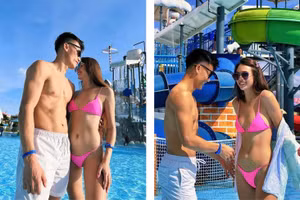 Vợ chồng Bùi Tiến Dũng 'thả dáng' trên biển gây 'bão' cõi mạng