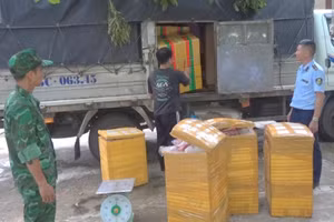 Thịt lợn đông lạnh được chở trong các thùng xốp.