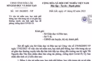 Văn bản lan truyền trên mạng xã hội về việc tỉnh Đắk Lắk cho học sinh nghỉ học đến hết ngày 28/2 là giả mạo.