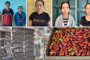 6 người bị tạm giữ hình sự cùng tang vật vụ án. (Ảnh: CATH)