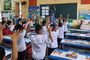 Một lớp học của Trường Tiểu học Đông La (Đông Hưng, Thái Bình). Ảnh: TG. 