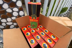 Thùng rượu lá Sâm Ngọc Linh bị cơ quan chức năng phát hiện không có hóa đơn chứng từ hợp lệ.