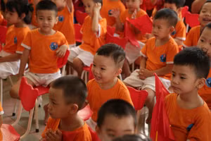 Các bé Trường MN tư thục Minh Hải (quận Đống Đa, Hà Nội) hạnh phúc khi đến trường.