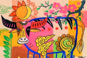 Tác phẩm “Tân Sửu 2021” của họa sĩ Ngô Xuân Khôi.