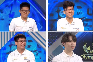 Các thí sinh dự trận chung kết Đường lên đỉnh Olympia 2021: 1. Hoàng Khánh, 2. Việt Thái, 3. Hải An, 4. Duy Anh.