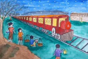 Tranh minh họa truyện ngắn “Hai đứa trẻ” của học sinh Trường THPT Nguyễn Khuyến, Quận 10, TPHCM. Ảnh minh họa: IT
