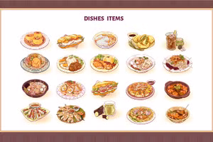 Những món ăn được tái hiện sinh động trong game.