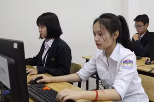 Học sinh Trường THPT Chu Văn An (Hà Nội) trong giờ thực hành máy tính