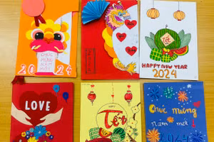 Thiệp chúc Tết, lá thư học sinh trường Tiểu học Kim Đồng gửi tới bệnh nhi. 