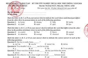 Đề tham khảo môn Tiếng Anh: 70% câu hỏi ở mức độ nhận biết, thông hiểu