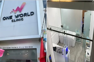 Cơ sở "One World Clinic" địa chỉ 982 Cách Mạng Tháng Tám (phường 5, quận Tân Bình) tại thời điểm kiểm tra. (Ảnh: Sở Y tế TPHCM).